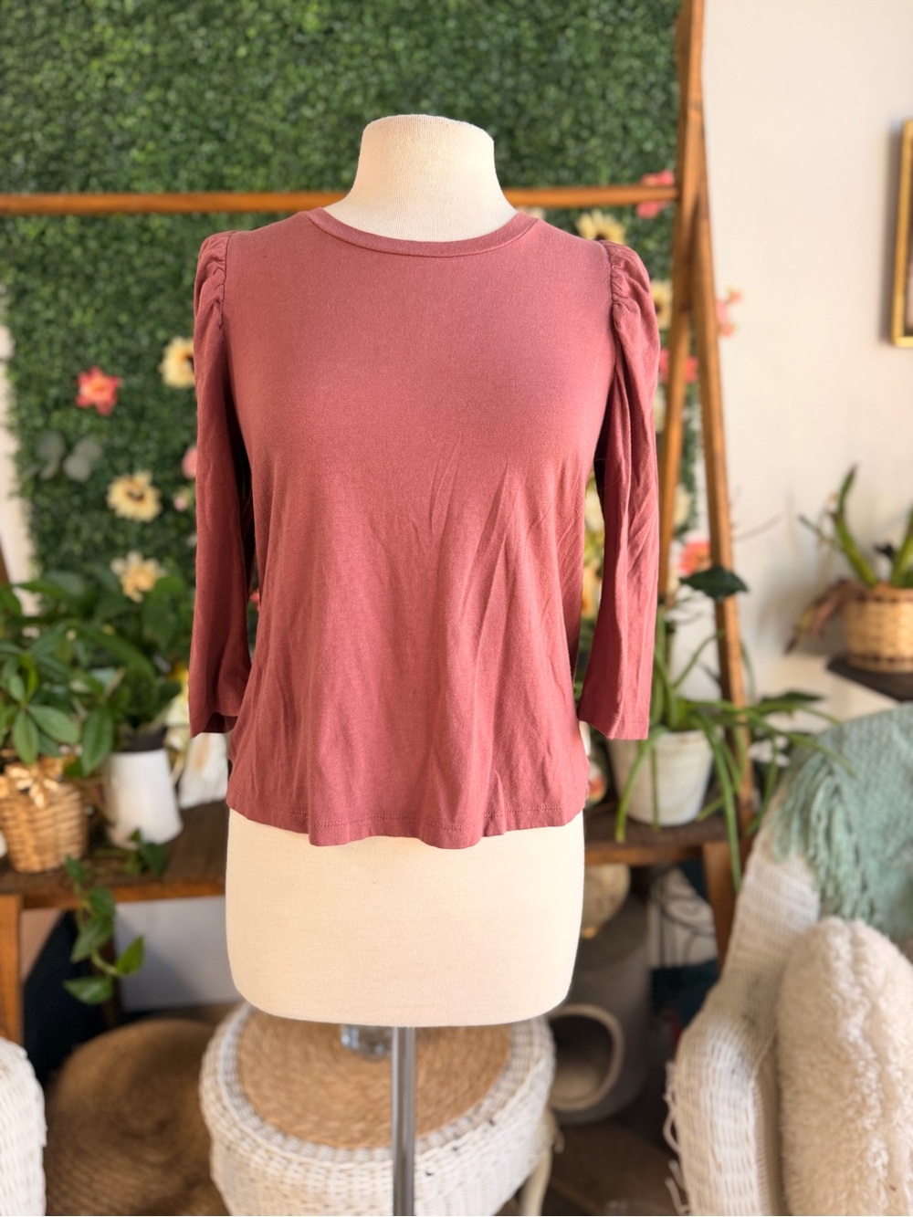 Calvin Klein Jeans Rosewood Long Sleeve Puff-Sleeve Top